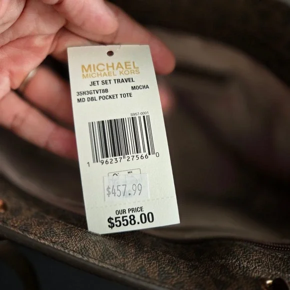 Michael Kors Jet Set Travel MD DBL Pocket Tote Mocha Brown 35H3GTVT8B NEW - Picture 8 of 11